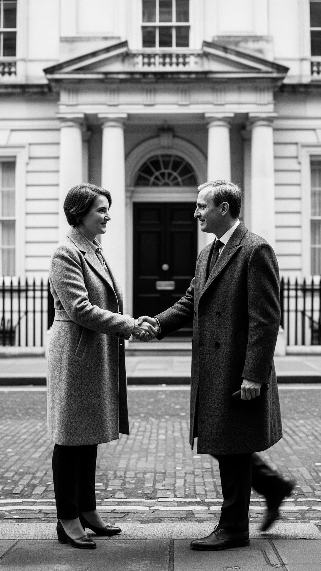 Two people shaking hands on a London street